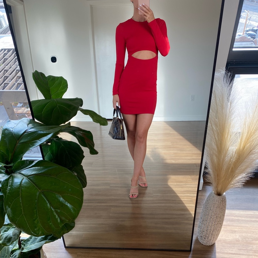 Long-sleeved Cutout Red Mini Dress
